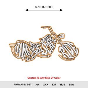Bike Embroidery Pattern, Motorcycle Machine Embroidery