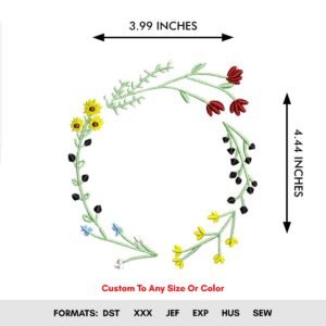 Wildflower Frame Machine Embroidery Pattern - Round Floral Wreath