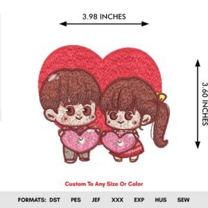 Love Couple Heart Machine Embroidery Pattern