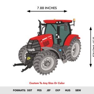 Red Farm Tractor Machine Embroidery Design