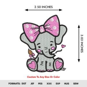 Baby Girl Elephants Machine Embroidery Pattern