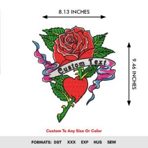 Valentine's Day Embroidered Love Rose Heart Pattern