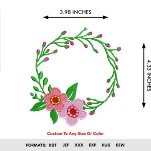 Floral Wreath Embroidery Designs & Frame Instant Download