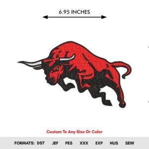 Red Bull Embroidery Pattern, Wild Animal Embroidery Design