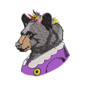 Black Bear Lady Embroidery Pattern Purple Bear