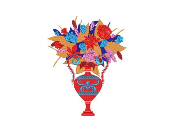 Flower Bouquet Vase Machine Embroidery Design