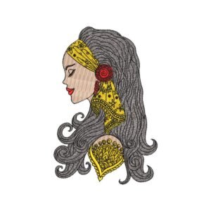 Tribal Lady With Long Curly Hair Embroidery Pattern