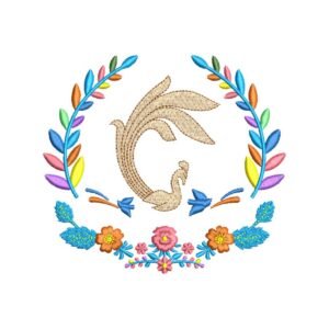 Peacock Monogram Colorful Frame Machine Embroidery Pattern