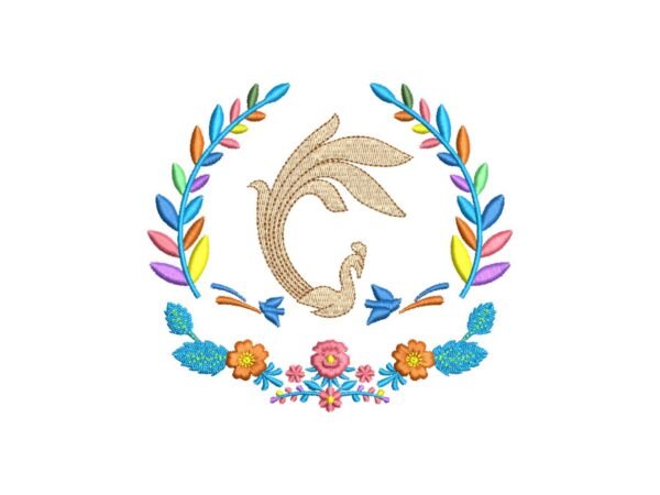 Peacock Monogram Colorful Frame Machine Embroidery Pattern