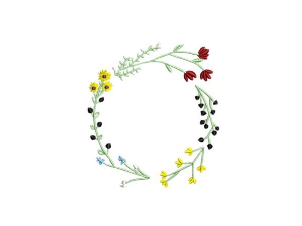 Wildflower Frame Machine Embroidery Pattern - Round Floral Wreath