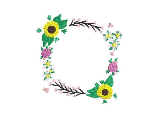 Sunflower Wreath With Monogram Embroidery Pattern