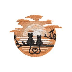 Love Cat Couple Machine Embroidery Sunset Pattern