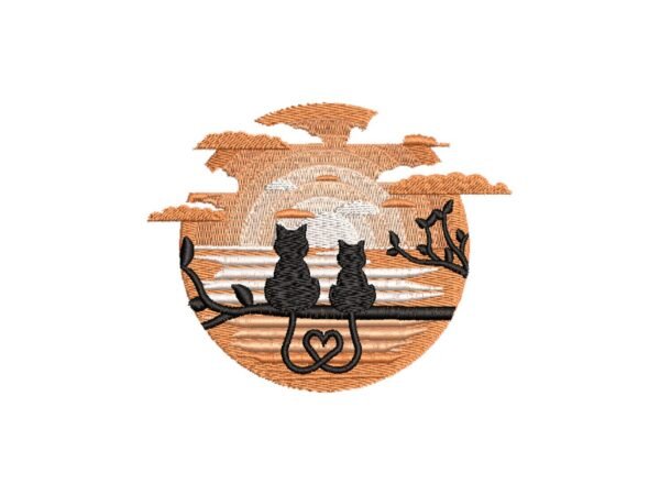 Love Cat Couple Machine Embroidery Sunset Pattern