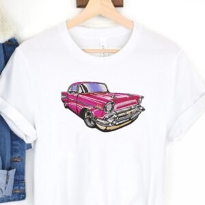Pink Classic Car Machine Embroidery Pattern