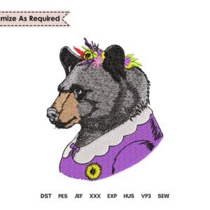 Black Bear Lady Embroidery Pattern Purple Bear