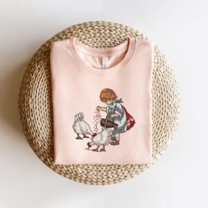 Little Girls and Farm Hens Embroidery Pattern