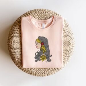 Tribal Lady With Long Curly Hair Embroidery Pattern