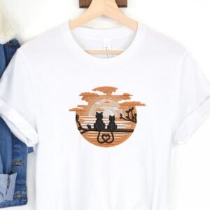 Love Cat Couple Machine Embroidery Sunset Pattern